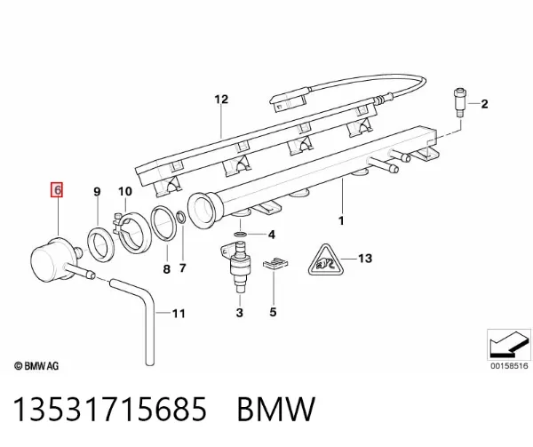 Regulador de pressão de combustível na régua de injectores 13531715685 BMW