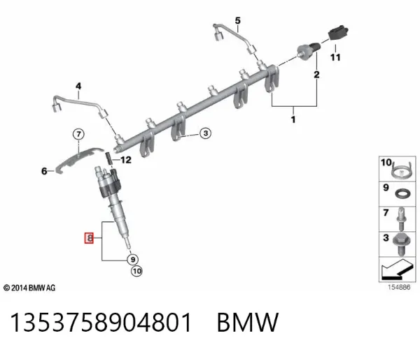 Injetor de injeção de combustível 1353758904801 BMW