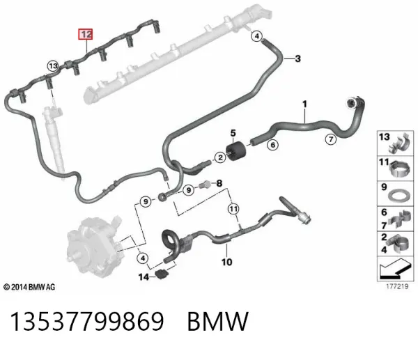 Tubo de combustível, inverso desde os injetores 13537799869 BMW