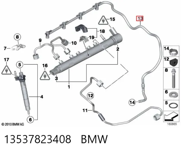 Tubo de combustível, inverso desde os injetores 13537823408 BMW