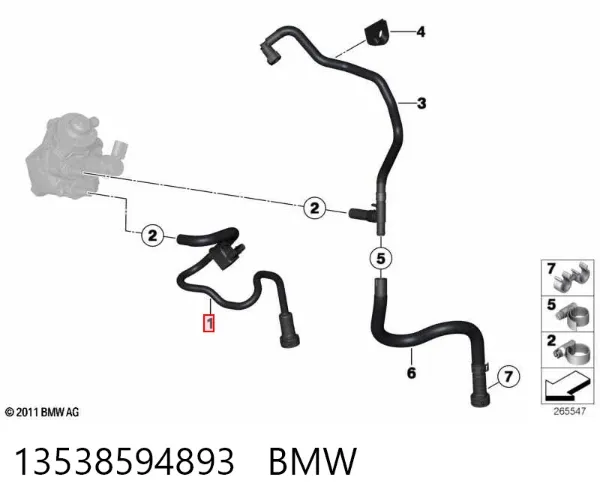 Tubo de combustível, kit 13538594893 BMW