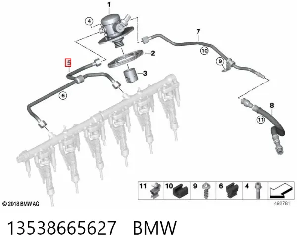 Tubo de combustível, desde a Bomba de Combustível de Pressão Alta até a sonda de combustível 13538665627 BMW