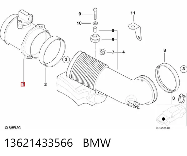 Sensor de fluxo (consumo) de ar, medidor de consumo M.A.F. - (Mass Airflow) 13621433566 BMW