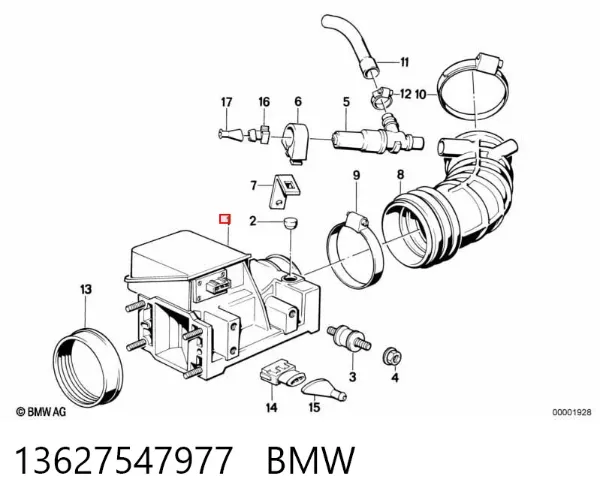 Sensor de fluxo (consumo) de ar, medidor de consumo M.A.F. - (Mass Airflow) 13627547977 BMW