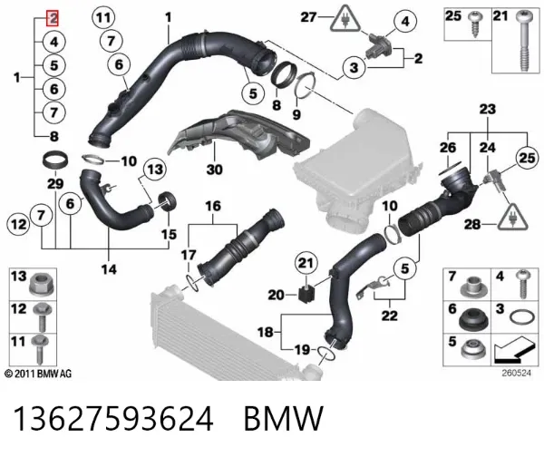 Sensor de fluxo (consumo) de ar, medidor de consumo M.A.F. - (Mass Airflow) 13627593624 BMW