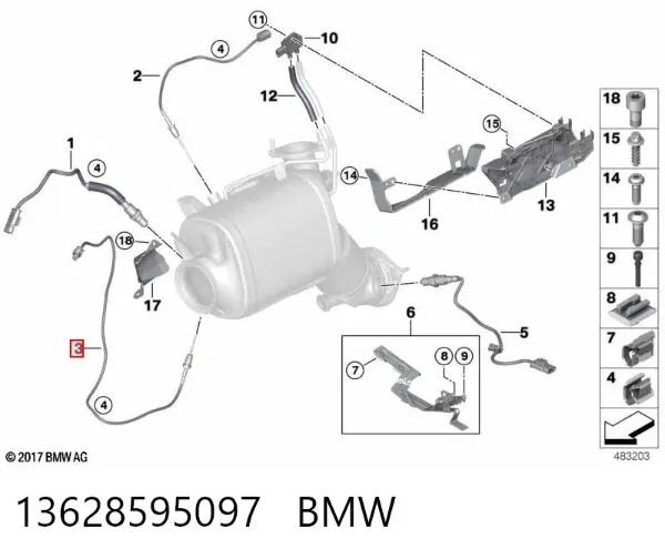 Sensor de temperatura dos gases de escape (GE), até o catalisador 13628595097 BMW