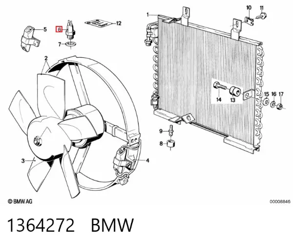 Sensor de temperatura do fluido de esfriamento (de ativação de ventilador do radiador) 1364272 BMW