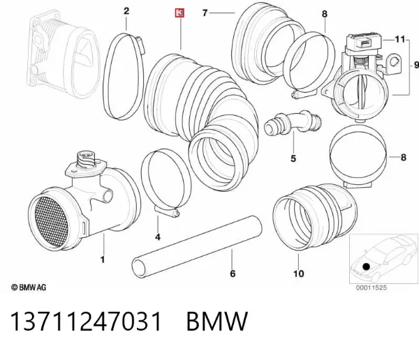 Cano derivado de ar do medidor de consumo do ar 13711247031 BMW