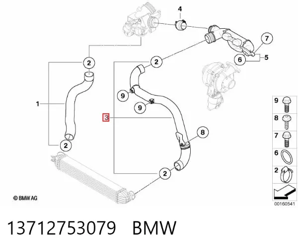 Mangueira (cano derivado) de intercooler 13712753079 BMW