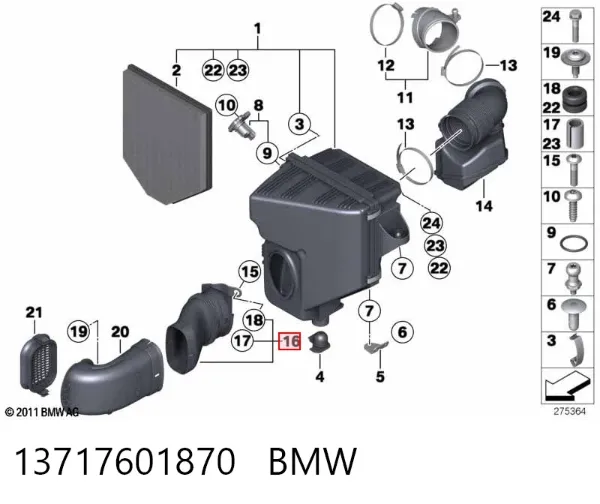 Cano derivado de ar, entrada de filtro de ar 13717601870 BMW