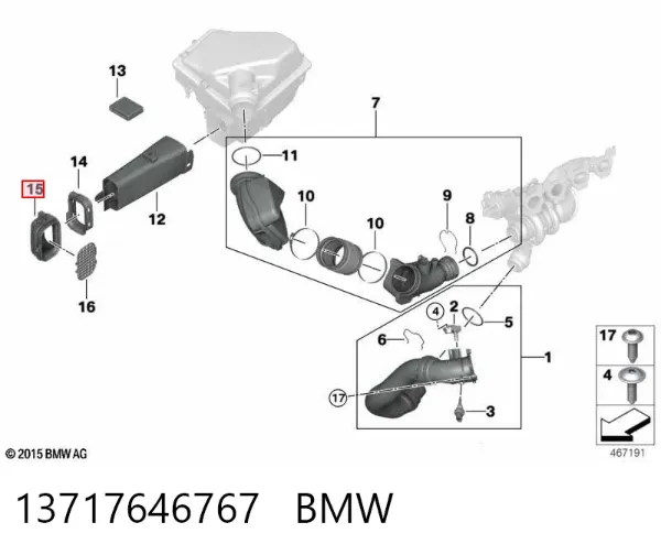 Cano derivado de ar, entrada de filtro de ar 13717646767 BMW