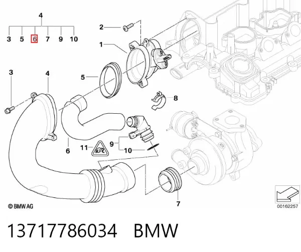 Mangueira (cano derivado) de aquecimento da válvula de borboleta 13717786034 BMW