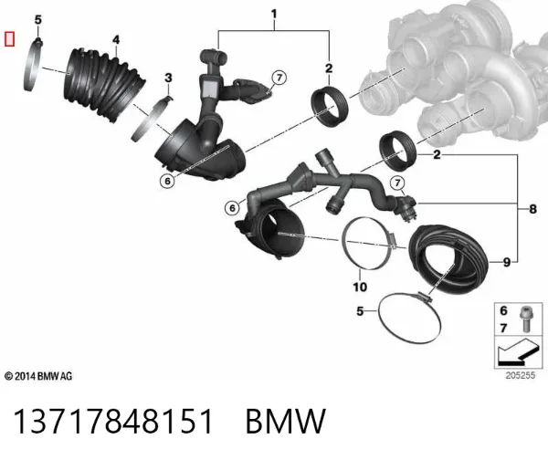 Cano derivado de ar, saída de turbina (supercompressão) 13717848151 BMW