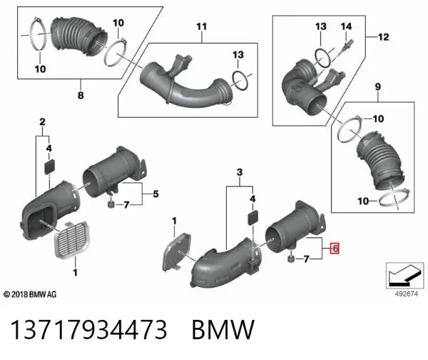Cano derivado de ar, entrada de filtro de ar 13717934473 BMW
