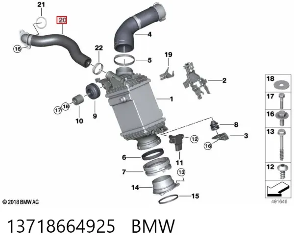 Mangueira (cano derivado) de intercooler 13718664925 BMW