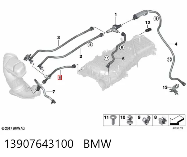 Tubo de ventilação do tanque de combustível 13907643100 BMW