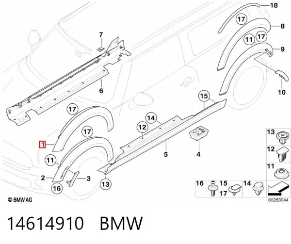 Expansor (placa sobreposta) de arco do pára-lama dianteiro direito 14614910 BMW