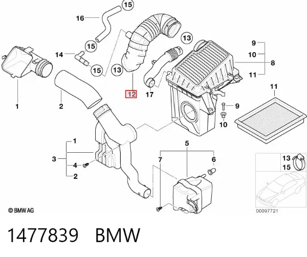 Cano derivado de ar, saída de filtro de ar 1477839 BMW