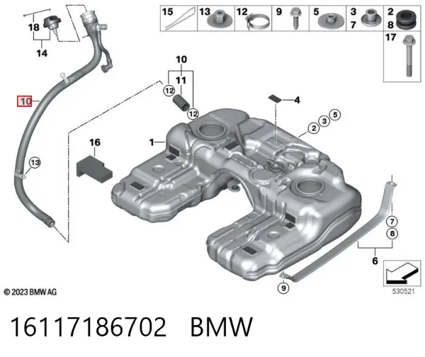 Gargalo de enchimento do tanque de combustível 16117186702 BMW