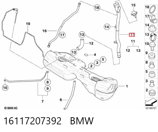 Gargalo de enchimento do tanque de combustível 16117207392 BMW