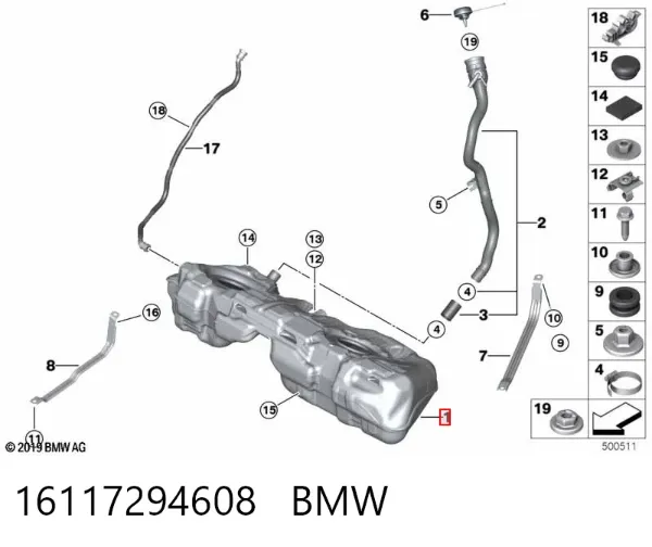 Tanque de combustível 16117294608 BMW