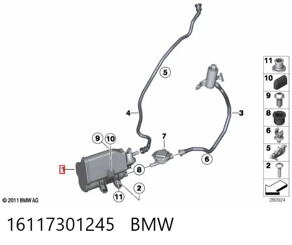 Filtro de tanque dos vapores de combustível 16117301245 BMW