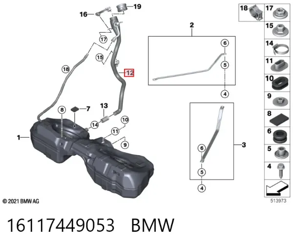 Gargalo de enchimento do tanque de combustível 16117449053 BMW
