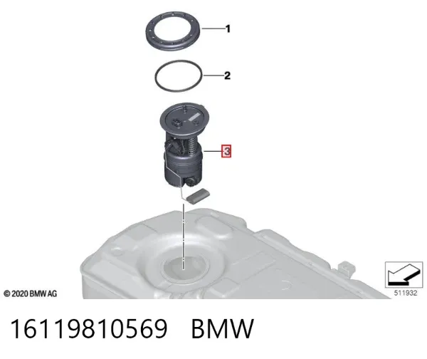 Módulo de bomba de combustível com sensor do nível de combustível 16119810569 BMW