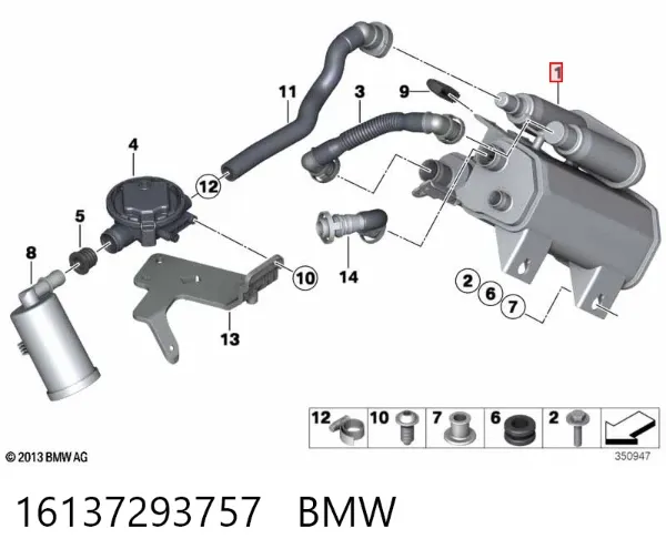 Filtro de tanque dos vapores de combustível 16137293757 BMW