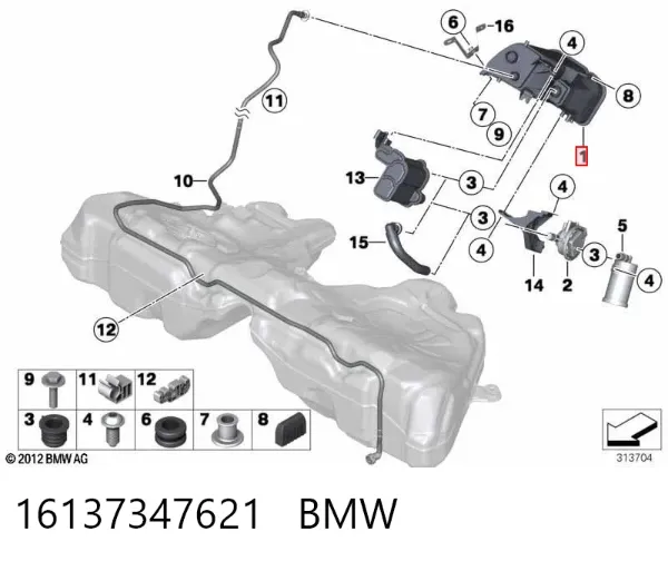 Filtro de tanque dos vapores de combustível 16137347621 BMW