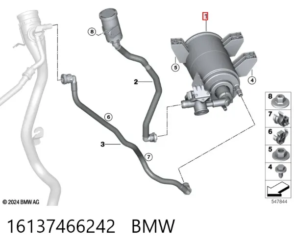 Filtro de tanque dos vapores de combustível 16137466242 BMW