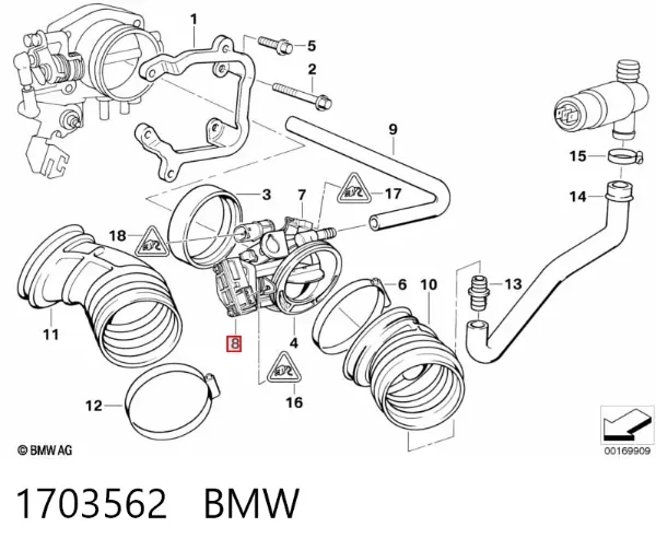 Sensor de posição da válvula de borboleta (potenciômetro) 1703562 BMW
