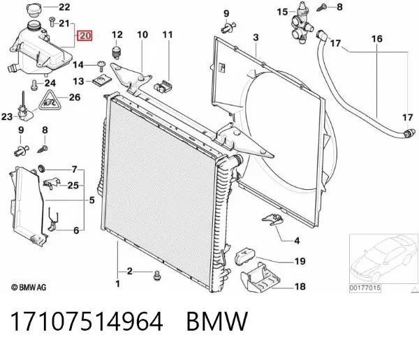 Tanque de expansão do sistema de esfriamento 17107514964 BMW