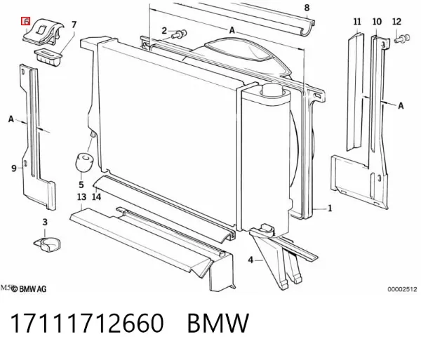 Consola (coxim de fixação) superior direita do radiador 17111712660 BMW