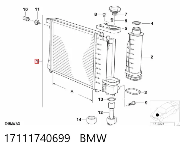 Radiador de esfriamento de motor 17111740699 BMW