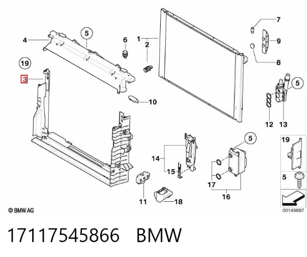 Carcaça de fixação do radiador 17117545866 BMW