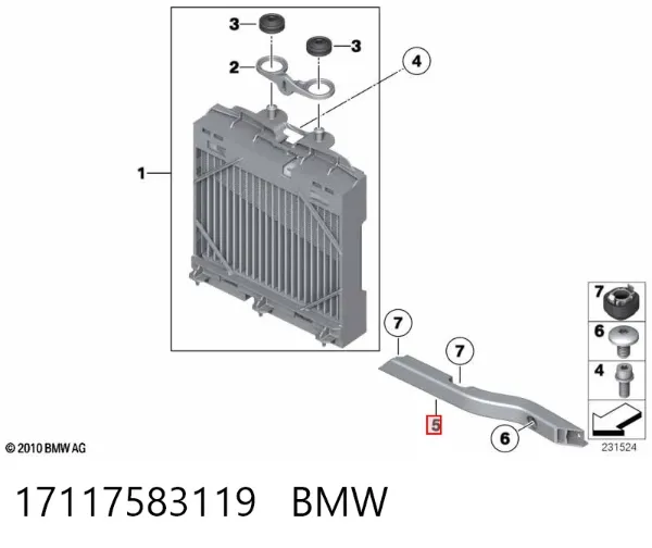 Consola inferior do radiador 17117583119 BMW