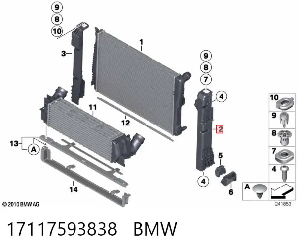 Consola do radiador esquerdo 17117593838 BMW