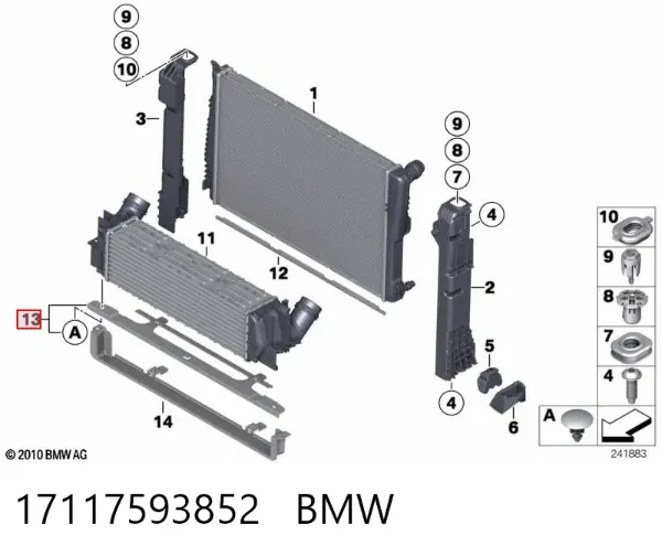 Conduto de ar (defletor) inferior do radiador 17117593852 BMW