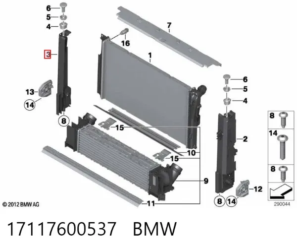 Consola direita do radiador 17117600537 BMW