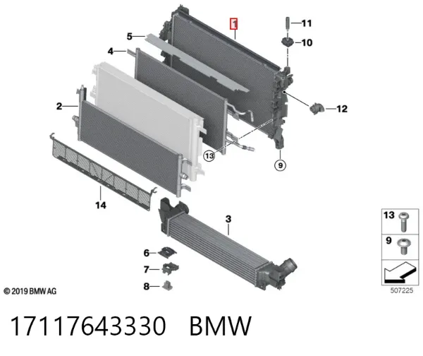 Radiador de esfriamento de motor 17117643330 BMW