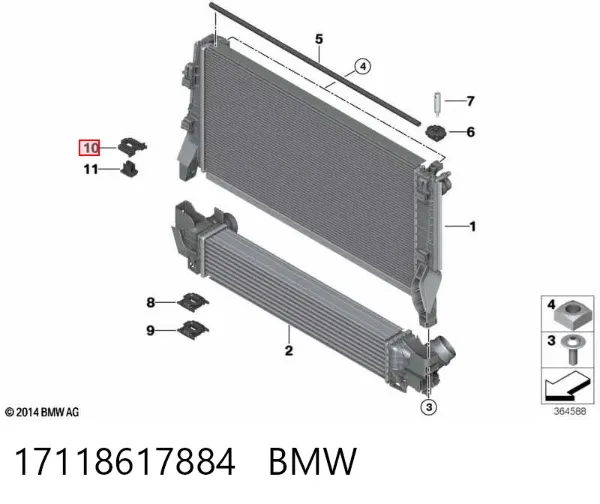 Consola superior esquerda do radiador 17118617884 BMW