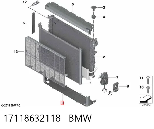 Conduto de ar (defletor) inferior do radiador 17118632118 BMW