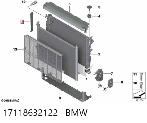 Conduto de ar (defletor) esquerdo do radiador 17118632122 BMW