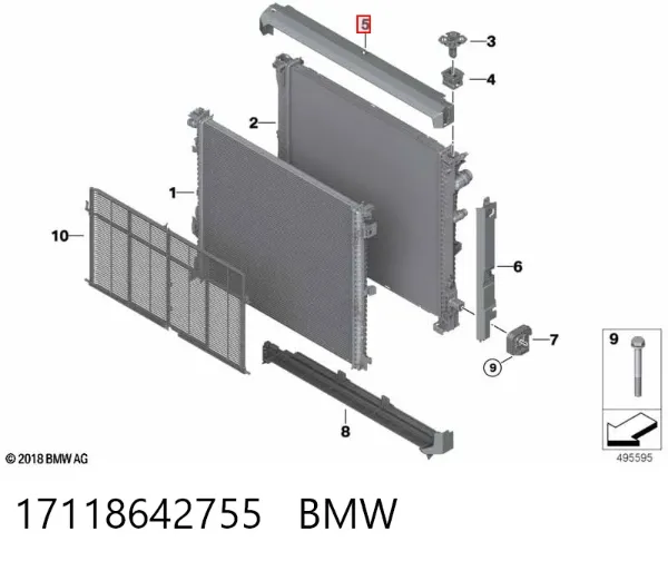 Conduto de ar/defletor do radiador, superior 17118642755 BMW