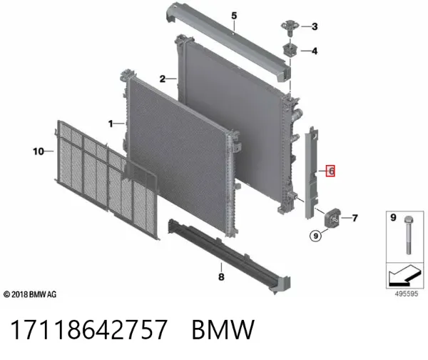 Conduto de ar (defletor) direito do radiador 17118642757 BMW
