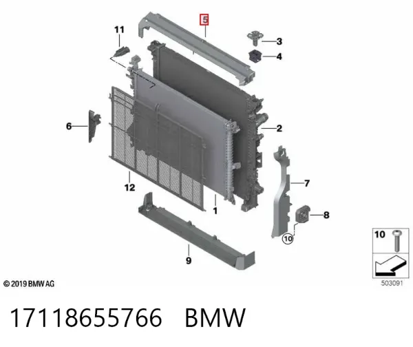 Conduto de ar/defletor do radiador, superior 17118655766 BMW