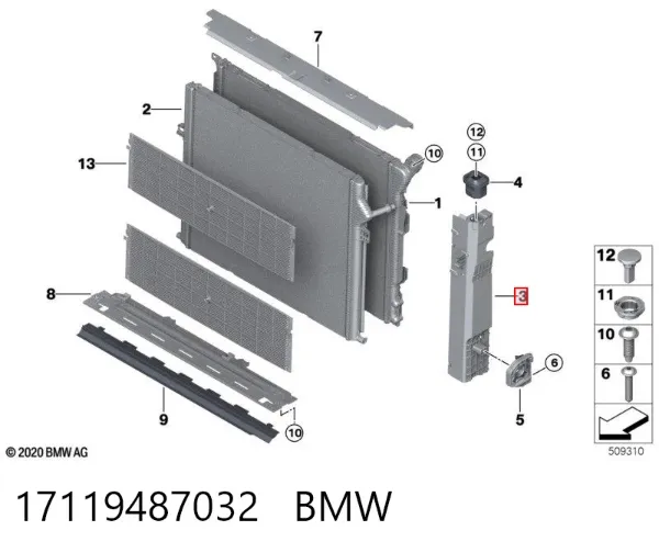 Consola do radiador esquerdo 17119487032 BMW