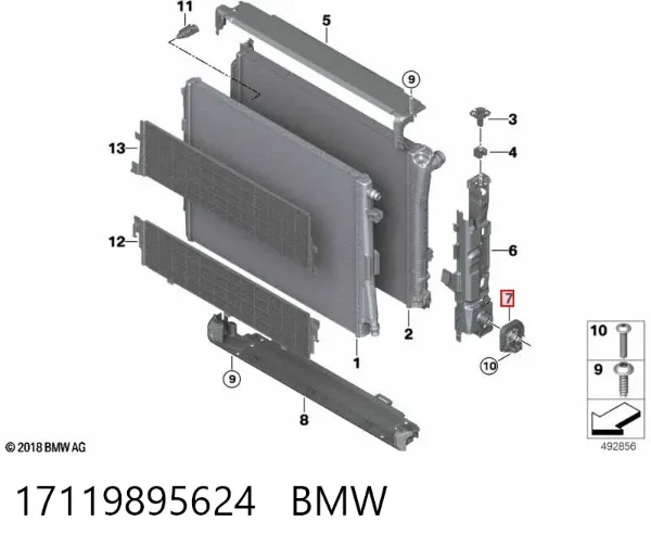 Consola (coxim de fixação) inferior do radiador 17119895624 BMW