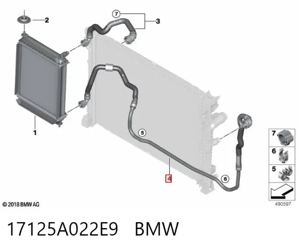 Mangueira (cano derivado) inferior do radiador de esfriamento 17125A022E9 BMW